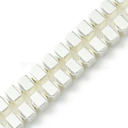 Electroplated Synthetic Non-Magnetic Hematite Beads Strands, Cube, Silver Plated, 4x4x4mm, Hole: 0.9mm, about 100pcs/strand, 15.98''(40.6cm)(G-H020-I01-04)