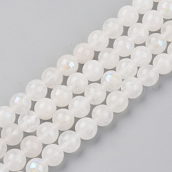 Electroplated Natural Moonstone Beads Strands, Round, 8mm, Hole: 1mm, about 45 pcs/Strand, 14.57 inch(37 cm)(G-S369-012C-C)