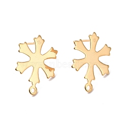 201 Stainless Steel Stud Earring Findings, with Horizontal Loop and 316 Stainless Steel Pin, Snowflakes, Real 24K Gold Plated, 19x14.5mm, Hole: 1.2mm, Pin: 0.7mm(STAS-K241-15G)