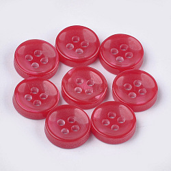Resin Buttons, 4-Hole, Flat Round, Red, 11.5x3mm, Hole: 1.6mm, about 1000pcs/bag(BUTT-Q041-03A)