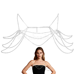 Ally Crystal Rhinestone Multi-Layered Twisted Chain Shoulder Body Chains for Women, Platinum, 848mm(AJEW-WH0596-745)