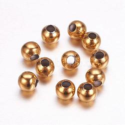 Ion Plating(IP) 304 Stainless Steel Beads, Round, Real 18K Gold Plated, 5x4.5mm, Hole: 2mm(STAS-F117-31G-5mm)