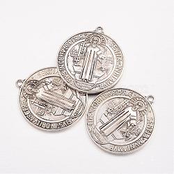 Tibetan Style Alloy Big Pendants, Cadmium Free & Lead Free, Saint Benedict Medal, Antique Silver, 51x46x3mm, Hole: 3mm(TIBEP-A17171-AS-LF)