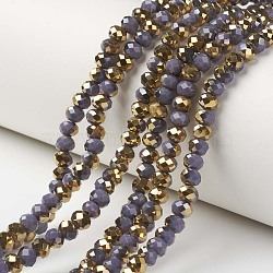 Electroplate Opaque Glass Beads Strands, Half Golden Plated, Faceted, Rondelle, DarkSlate Blue, 6x5mm, Hole: 1mm, about 83~85pcs/strand, 38~39cm(EGLA-A034-P6mm-O04)