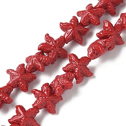 Synthetic Coral Dyed Carved Beads Strands, Starfish, Red, 10~11x10x5.5mm, Hole: 0.8mm, about 31pcs/strand, 10.04''(25.5cm)(CORA-K009-06A-03)