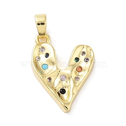 Brass Micro Pave Cubic Zirconia Pendants, Heart Charm, Real 18K Gold Plated, 19x14x3mm, Hole: 5x2.5mm(KK-F877-27G)