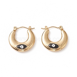 316 Stainless Steel Hoop Earrings, Enamel Evil Eye Earring for Women, Black, 20x20x5mm, Pin: 0.8mm(EJEW-I282-01B-01G)