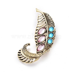 Leaf Alloy Glass Brooches, Antique Golden, 59x35mm(JEWB-E041-04AB)