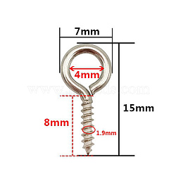 Brass Screw Eye Peg Bails, Platinum, 15x7mm, Hole: 4mm, Pin: 1.9mm(PW-WGD8EF1-03)