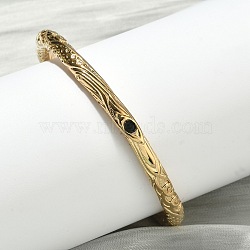 Artisan Engraved 304 Stainless Steel Rhinestone Bangles for Women, Real 18K Gold Plated, Ion Plating(IP), Long-Lasting Plated, Black, Inner Diameter: 2.30 inch(5.85cm)(BJEW-D456-01G-02)