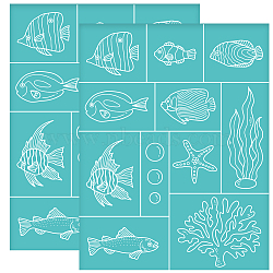 Self-Adhesive Silk Screen Printing Stencil, for Painting on Wood, DIY Decoration T-Shirt Fabric, Turquoise, Fish Pattern, 280x220mm(DIY-WH0338-074)