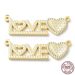 925 Sterling Silver Connector Charms, Word Love Links, Real 18K Gold Plated, 8x27x1.2mm, Hole: 1mm(STER-C003-23G)