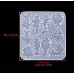 DIY Food Grade Silicone Pendant Molds, Decoration Making, Resin Casting Molds, For UV Resin, Epoxy Resin Jewelry Making, White, Fish, 120x129x4.8mm(PW-WG71054-04)
