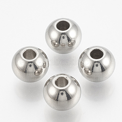 201 Stainless Steel Beads, Round, Stainless Steel Color, 8x6.5mm, Hole: 2.5mm(STAS-Q227-02A)