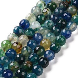 Faceted Natural Agate Beads Strands, Round, Dyed & Heated, Colorful, 8mm, Hole: 1mm, about 47pcs/strand, 14 inch(35.6cm)(G-F447-8mm-C10A)