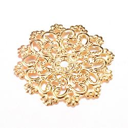 Iron Links, Etched Metal Embellishments, Flower, Light Gold, 48x47x2~3mm, Hole: 2mm(IFIN-Q118-26KC)
