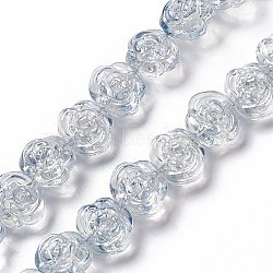 Electroplate Glass Beads Strands, Pearl Luster Plated, Rose, Light Steel Blue, 12.5x14x9mm, Hole: 1mm, about 55pcs/strand, 25.98''(66cm)(EGLA-L040-PL01)
