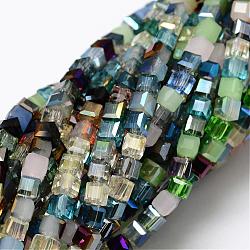 Electroplate Glass Beads Strands, Faceted Cube, Mixed Color, 4x4x4mm, Hole: 1mm, about 91pcs/strand, 15.94 inch(EGLA-L007-M01)
