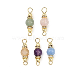 5Pcs 5 Styles Natural Green Aventurine & Rose Quartz & Amethyst & Dyed White Jade & Citrine Round Connector Charms, with Brass Crystal Rhinestone Spacer Beads and 304 Stainless Steel Loops, Golden, 22.5x6.5mm, Hole: 2mm and 2.6~2.9mm, 1pc/style(PALLOY-JF04362)