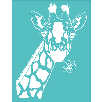 Self-Adhesive Silk Screen Printing Stencil, for Painting on Wood, DIY Decoration T-Shirt Fabric, Turquoise, Giraffe Pattern, 220x280mm