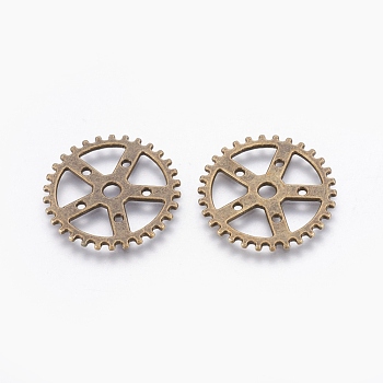 Tibetan Style Alloy Gear Chandelier Components, Steampunk Charms, Cadmium Free & Nickel Free & Lead Free, Antique Bronze, 25x1mm, Hole: 1~2.5mm