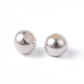 202 Stainless Steel Beads, Round, Silver Color Plated,6x5mm, Hole: 2mm