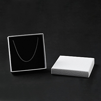 Texture Paper Jewelry Gift Boxes, with Sponge Mat Inside, Square, White, 9.1x9.1x2.9cm, Inner Diameter: 8.5x8.5cm, Deep: 2.6cm