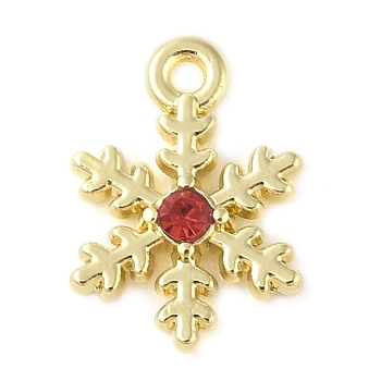 Alloy with Rhinestone Pendants, Snowflake, Golden, Red, 13x9.5x2.5mm, Hole: 1.2mm