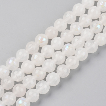 Electroplated Natural White Moonstone Beads Strands, Round, 8mm, Hole: 1mm, about 45 pcs/Strand, 14.57 inch(37 cm)