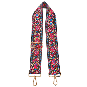 Ethnic Style Polyester Adjustable Bag Handles, with Iron Swivel Clasps, for Bag Straps Replacement Accessories, Hot Pink, 73.4~133x5.1cm