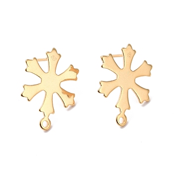 201 Stainless Steel Stud Earring Findings, with Horizontal Loop and 316 Stainless Steel Pin, Snowflakes, Real 24K Gold Plated, 19x14.5mm, Hole: 1.2mm, Pin: 0.7mm
