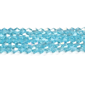 Transparent Electroplate Glass Beads Strands, AB Color Plated, Faceted, Bicone, Light Sky Blue, 6x6mm, Hole: 1mm, about 45~47pcs/strand, 9.65~9.84 inch(24.5~25cm)