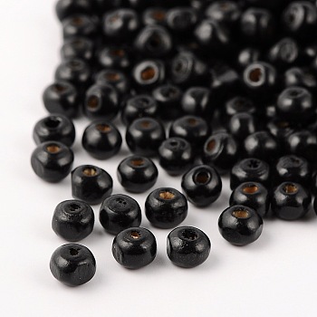Natural Wood Beads, Bright Color, Round, Dyed, Black, 6x5mm, Hole: 2mm, about 13916pcs/994g