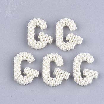Handmade ABS Plastic Imitation Pearl Woven Beads, Letter, Letter.G, 34~36x26~28x7~8mm