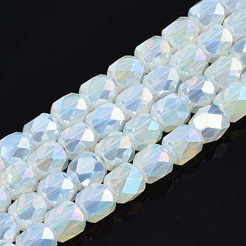 Electroplate Glass Beads Strands, AB Color Plated, Faceted, Column, Clear, 5.5x5mm, Hole: 1.2mm, about 99pcs/strand, 21.85 inch(55.5cm)