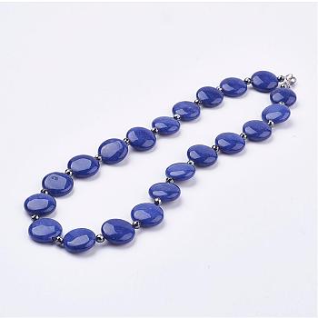 Natural Lapis Lazuli Beaded Necklaces, with Non-Magnetic Synthetic Hematite Beads & Platinum Plated Brass Lobster Claw Clasps, Flat Round, 16.9 inch(43cm)
