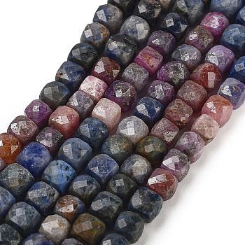 Natural Red Corundum/Ruby and Sapphire Beads Strands, Faceted, Cube, 4.5~5x4.5~5x4.5~5mm, Hole: 0.7mm, about 82~85pcs/strand, 15.16~15.55''(38.5~39.5cm)