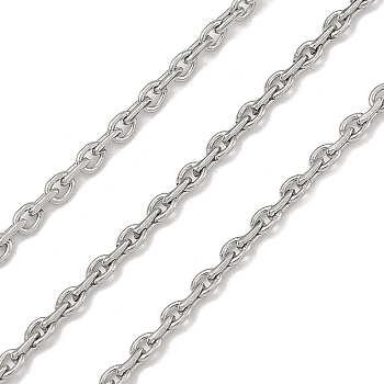 304 Stainless Steel Cable Chains, Soldered, with Spool, Stainless Steel Color, 2.5x2x0.5mm