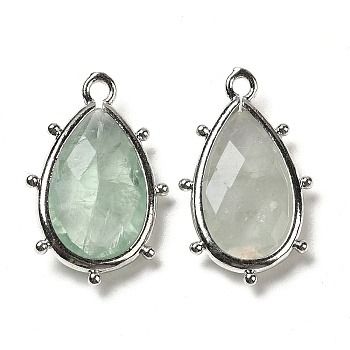 Natural Green Fluorite Pendants, with Platinum Brass Edge, Faceted, Teardrop, 22.5x14x5.5mm, Hole: 1.6mm.