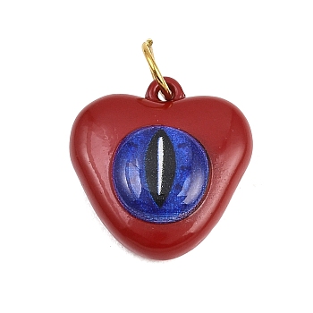 304 Stainless Steel Enamel Pendants, Heart with Evil Eye Charms, Golden, with Jump Ring, Red, 17.5x17x5.5mm, Hole: 5mm