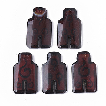 Hand Painting Natural Agate Pendants, Dyed, 39~40x23~24x4~5mm, Hole: 1.6mm