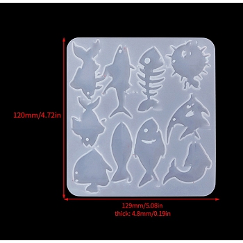 DIY Food Grade Silicone Pendant Molds, Decoration Making, Resin Casting Molds, For UV Resin, Epoxy Resin Jewelry Making, White, Fish, 120x129x4.8mm