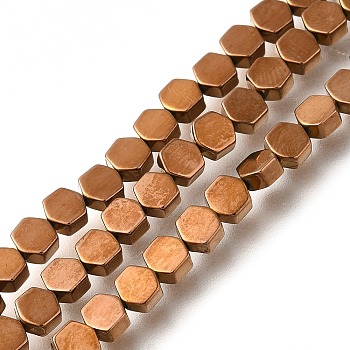 Electroplated Synthetic Non-magnetic Hematite Beads Strands, Hexagon, Copper Plated, 4.2x4x2mm, Hole: 0.6mm, about 102~104pcs/strand, 16.02 inch(40.7cm)