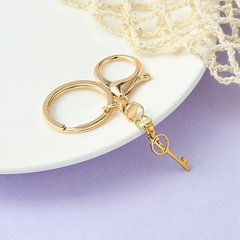 304 Stainless Steel Initial Letter Key Charm Keychains, with Alloy Clasp, Golden, Letter F, 8.8cm