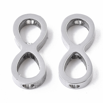 304 Stainless Steel Beads, Infinity, Stainless Steel Color, 14.5x7x3mm, Hole: 2mm