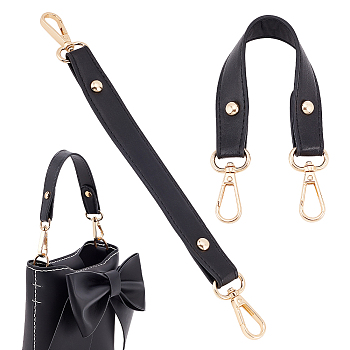 Imitation Leather Bag Handle, with Alloy Swivel Clasp & Iron Finding, Black, 27.5x2.3cm