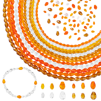 WADORN 24 Strands 12 Styles Transparent Faceted Glass Beads, Teardrop, Mixed Color, 5~7x3~5mm, 2 strands/style