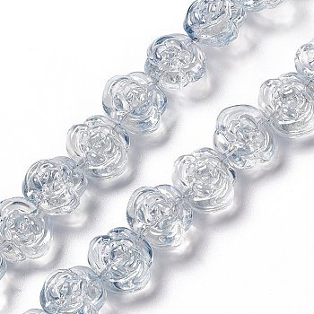 Electroplate Glass Beads Strands, Pearl Luster Plated, Rose, Light Steel Blue, 12.5x14x9mm, Hole: 1mm, about 55pcs/strand, 25.98''(66cm)