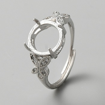 Adjustable Brass Pad Ring Settings, 4 Claw Prong Ring Settings, Butterfly, Platinum, US Size 7 3/4(17.9mm), Tray: 10mm