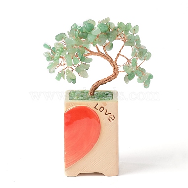 Corazón dinero árbol natural verde natural aventurina bonsai exhibir decoraciones(DJEW-G027-16RG-04)-3